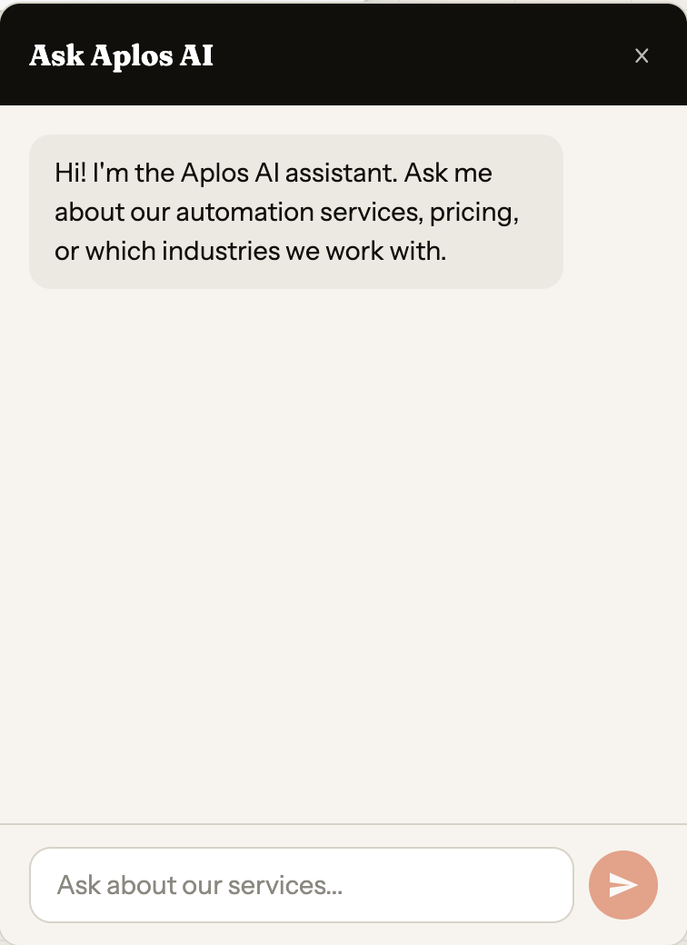 Chat widget conversation collecting name, email, and pain point naturally