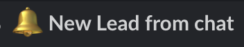 Slack message showing new lead from chat with name, email, and pain point summary